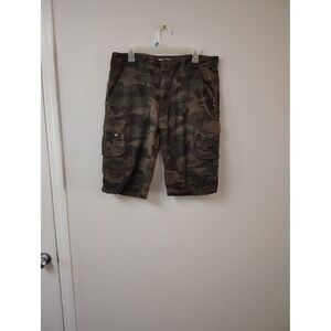 True Craft Mens Camo Cargo Shorts Green Brown Camouflage Multi Pocket Size 33